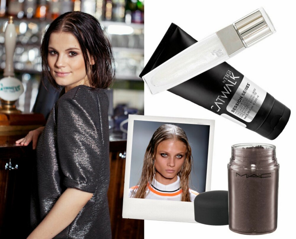 WETLOOK: Lipgloss fra Lancôme Color fever gloss i fargen 021 sparkling light (kr 240), Tigi Catwalk wet look gel (kr 240) og Mac Pigment eyeshadow i fargen Nebula (kr 210). Foto: Renate Torseth / Catwalkpix WETLOOK: Lipgloss fra Lancôme Color fever gloss i fargen 021 sparkling light (kr 240), Tigi Catwalk wet look gel (kr 240) og Mac Pigment eyeshadow i fargen Nebula (kr 210). Foto: Renate Torseth / Catwalkpix