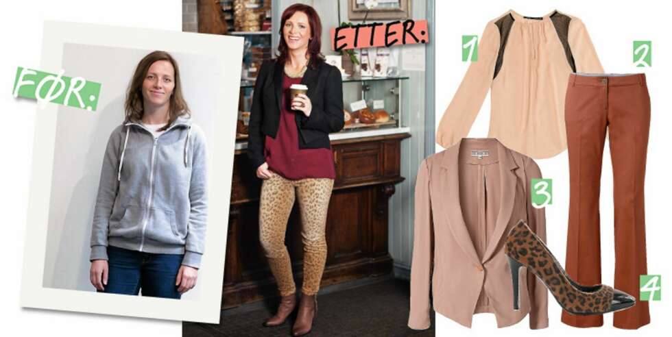 1) Bluse fra Zara, kr 399,- 2) Bukser fra MQ, kr 599,- 3) Blazer fra Dagmar, kr 2879,- 4) Pumps fra Nelly, kr 379,- 1) Bluse fra Zara, kr 399,- 2) Bukser fra MQ, kr 599,- 3) Blazer fra Dagmar, kr 2879,- 4) Pumps fra Nelly, kr 379,-