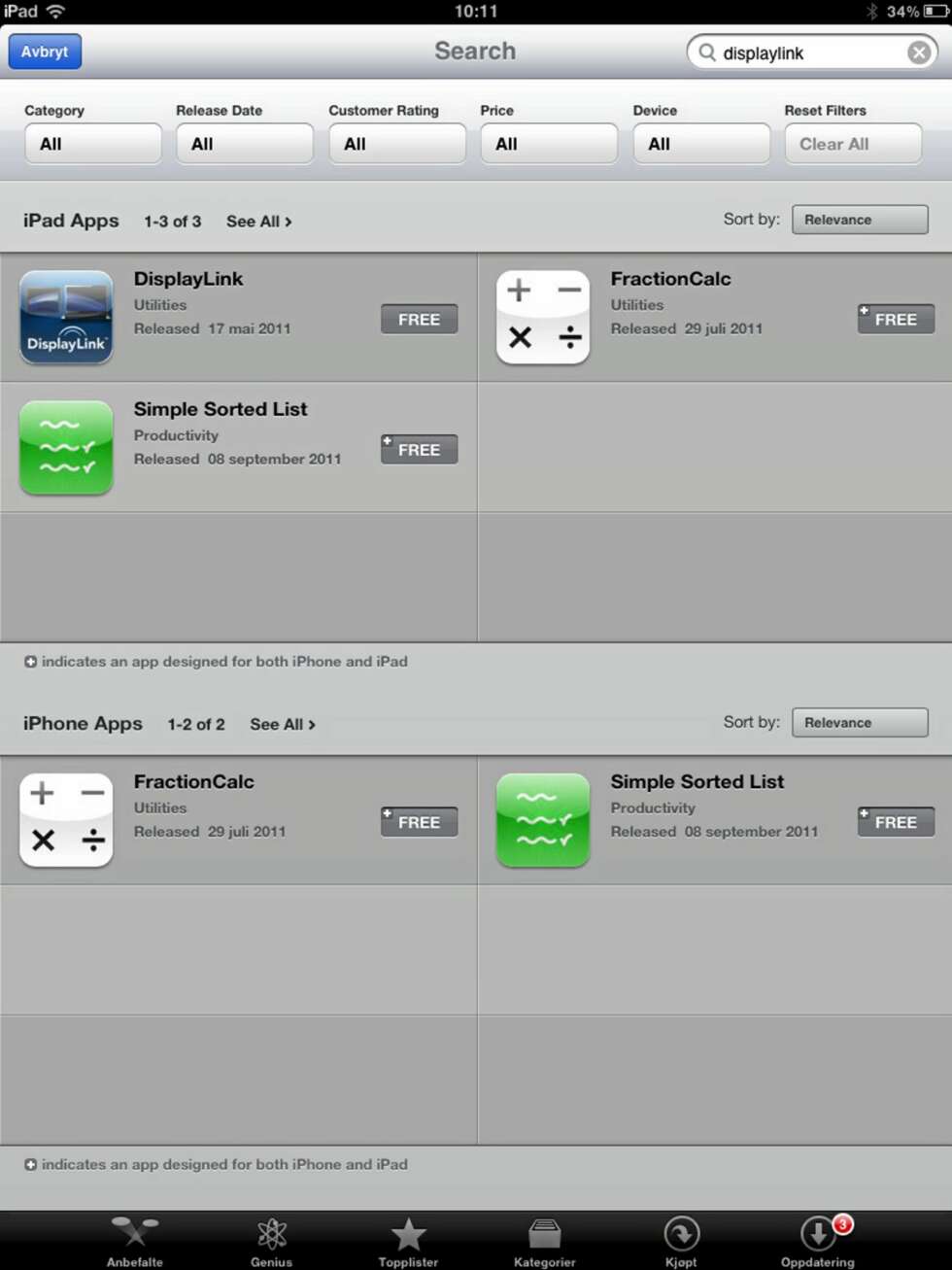 APP: Søk etter appen til Displaylink i App Store på din iPad og last ned denne. APP: Søk etter appen til Displaylink i App Store på din iPad og last ned denne.