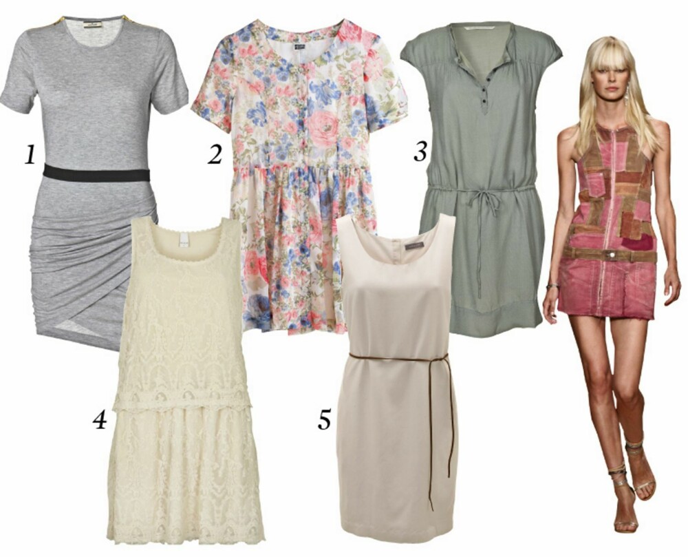 HVERDAGSKJOLER: 1 By Malene Birger (kr 1699), 2. Weekday (kr 500), 3. Custommade (kr 1199), 4. Vila (kr 399), 5. Samsøe Samsøe (kr 1000). Foto: produsenten HVERDAGSKJOLER: 1 By Malene Birger (kr 1699), 2. Weekday (kr 500), 3. Custommade (kr 1199), 4. Vila (kr 399), 5. Samsøe Samsøe (kr 1000). Foto: produsenten