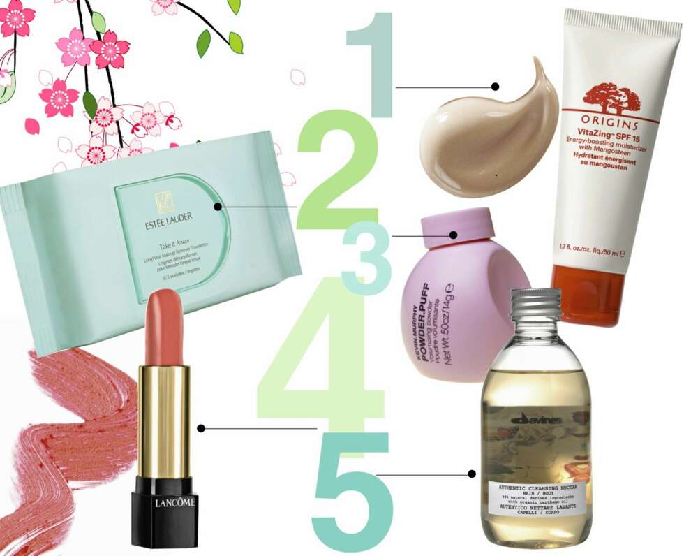 1. Origins Vitazing SPF 15 Energy-boosting moisturizer, kr 330,- 2. Estée Lauder Makeup Remover Towelettes, kr 260,- 3. Kevin Murphy powder puff, kr 319,- 4. Lancôme L'Absolu Nu i fargen 101 Rouge Orangé, kr 285,- 5. Davines Authentic nectar, kr 229,- 1. Origins Vitazing SPF 15 Energy-boosting moisturizer, kr 330,- 2. Estée Lauder Makeup Remover Towelettes, kr 260,- 3. Kevin Murphy powder puff, kr 319,- 4. Lancôme L'Absolu Nu i fargen 101 Rouge Orangé, kr 285,- 5. Davines Authentic nectar, kr 229,-