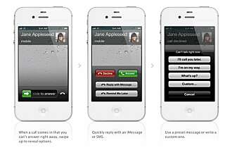 ETTERLENGTET FUNKSJONALITET: I nye iOS 6 kan man med ett tastetrykk sende en melding til en innringer. Man kan også enkelt be telefonen minne deg på å ringe tilbake ved et klokkeslett, eller når GPS-en merker at du kommer hjem. ETTERLENGTET FUNKSJONALITET: I nye iOS 6 kan man med ett tastetrykk sende en melding til en innringer. Man kan også enkelt be telefonen minne deg på å ringe tilbake ved et klokkeslett, eller når GPS-en merker at du kommer hjem.