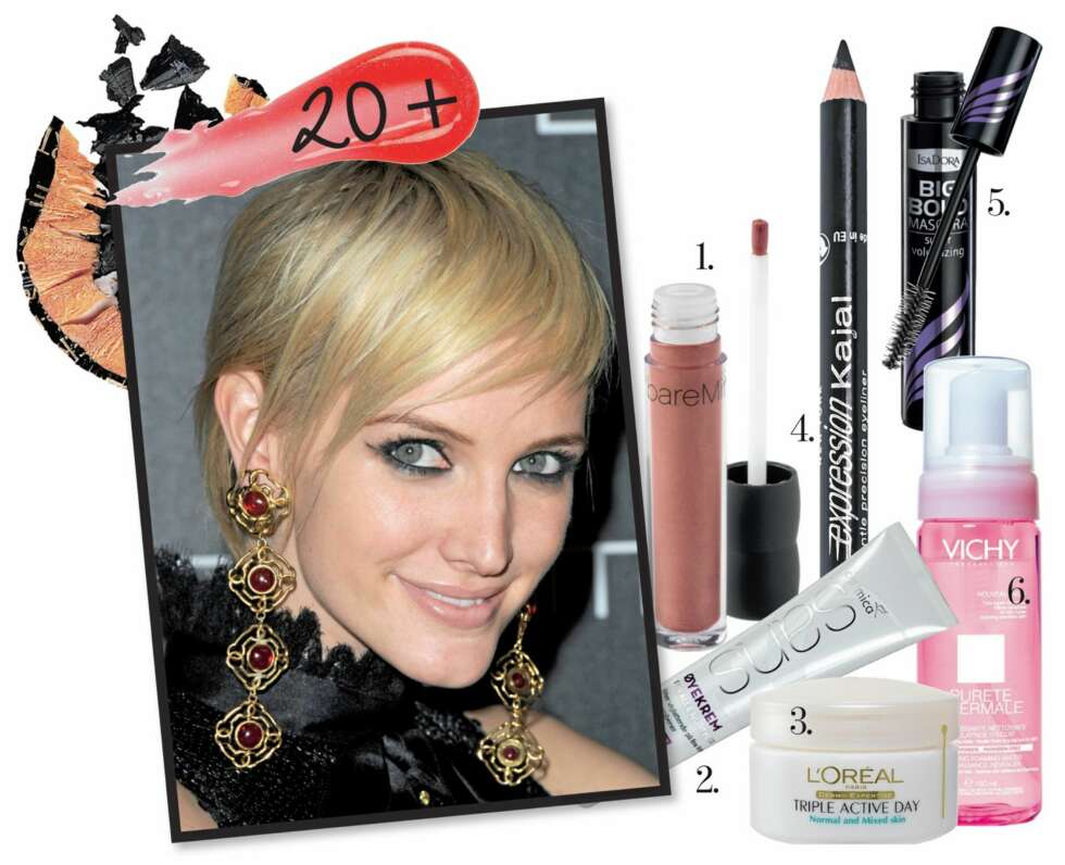 20+: 1. Lipgloss fra Bare Minerals i fargen sangria, kr 279,- 2. Dermica sans øyekrem, kr 120,- 3. Dagkrem «Triple Active Day» fra Loreal. Kr 120,- 4. Expression, Sort kajal fra Maybelline, kr 69,- 5. Big Bold
Maskara fra Isadora, kr 149,- 6. Renseskum fra Vichy, kr 205,- 20+: 1. Lipgloss fra Bare Minerals i fargen sangria, kr 279,- 2. Dermica sans øyekrem, kr 120,- 3. Dagkrem «Triple Active Day» fra Loreal. Kr 120,- 4. Expression, Sort kajal fra Maybelline, kr 69,- 5. Big Bold
Maskara fra Isadora, kr 149,- 6. Renseskum fra Vichy, kr 205,-
