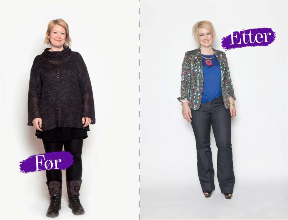 FORVANDLING: Monia var mest komfortabel i store gensere og svarte tights. Men det fikk henne bare til å se større ut. De nye klærne viser fra Monias flotte figur, og gjør henne til en liten fargeklatt. FORVANDLING: Monia var mest komfortabel i store gensere og svarte tights. Men det fikk henne bare til å se større ut. De nye klærne viser fra Monias flotte figur, og gjør henne til en liten fargeklatt.