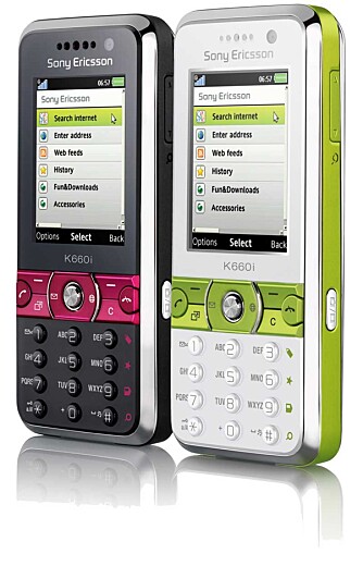 K660i fra Sony Ericsson får du i limegrønn og rødrosa. K660i fra Sony Ericsson får du i limegrønn og rødrosa.