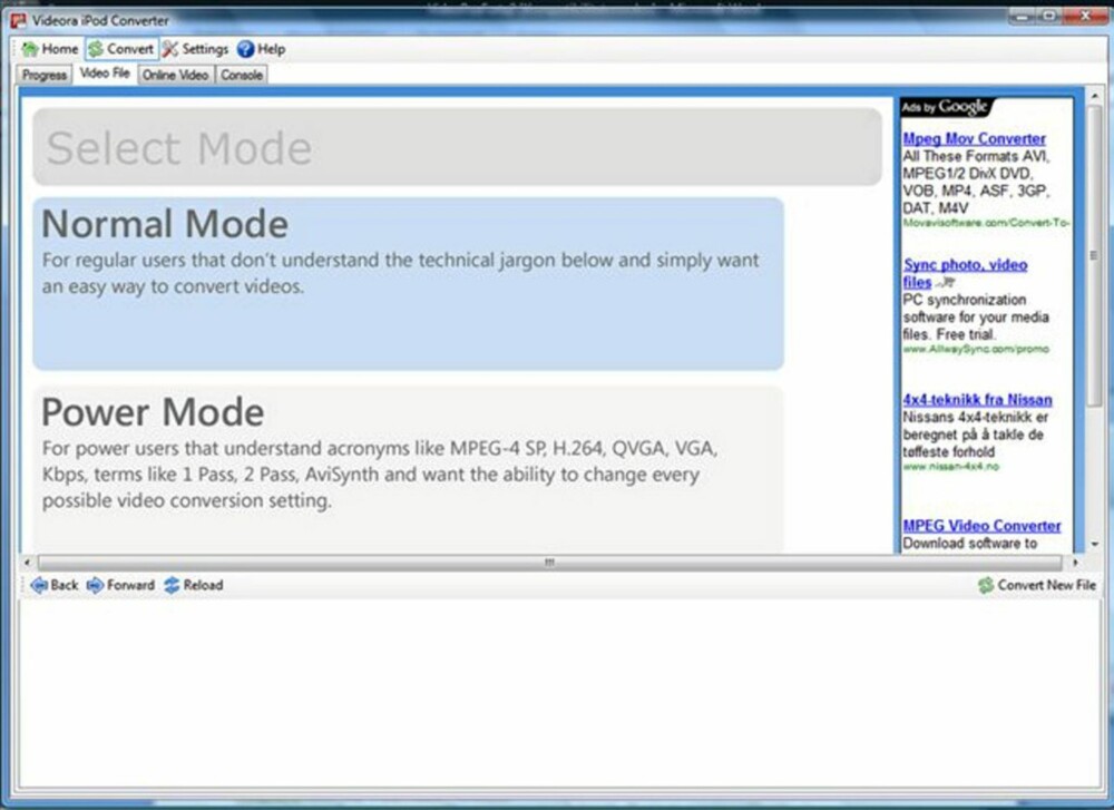 Steg 2: Velg ""Video File"" fanen og velg Normal Mode Steg 2: Velg ""Video File"" fanen og velg Normal Mode