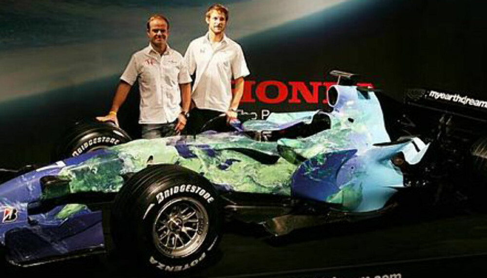 Jenson Button og Rubens Barrichello skal kjøre en Formel 1-bil uten sponsormerker i år. (Foto: Sutton) Jenson Button og Rubens Barrichello skal kjøre en Formel 1-bil uten sponsormerker i år. (Foto: Sutton)
