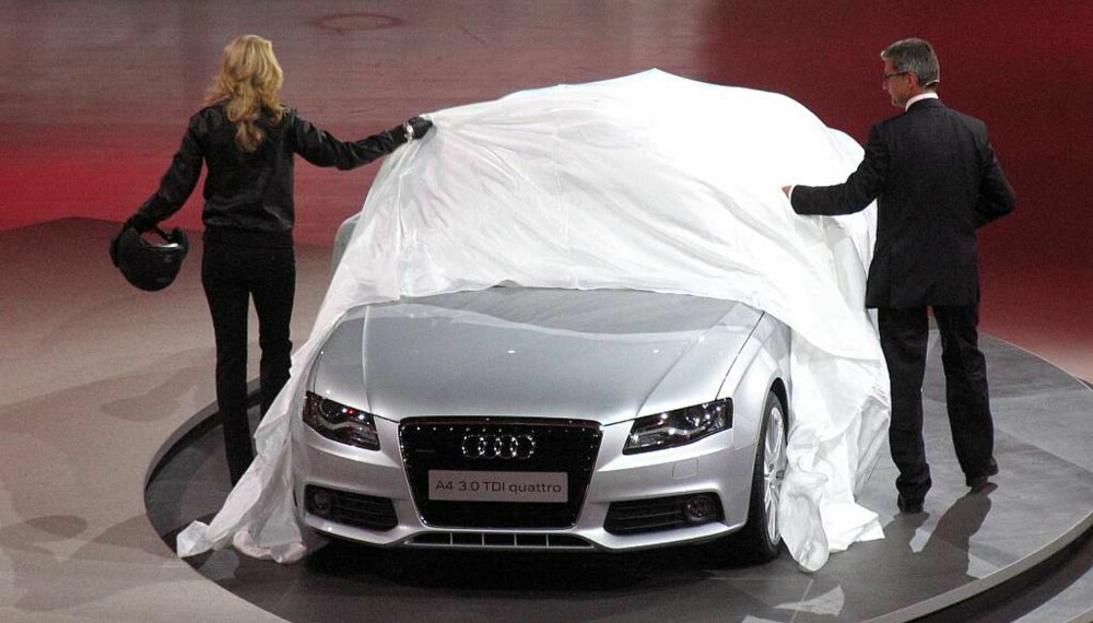 For første gang fikk vi se nye Audi A4 live, dagen før Frankfurt-messen åpnet. Foto: Fred Magne Skillebæk For første gang fikk vi se nye Audi A4 live, dagen før Frankfurt-messen åpnet. Foto: Fred Magne Skillebæk
