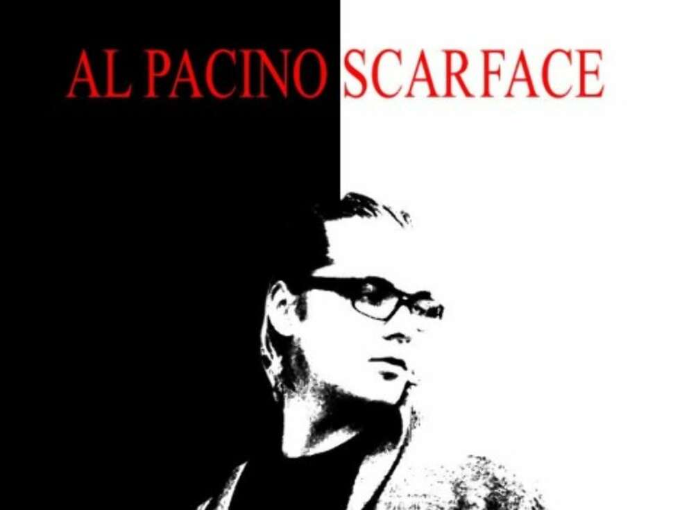 Nå skal plakatteksten legges til. Overskriften er som følger: AL PACINO SCARFACE Denne skal være i Times New Roman, rød og størrelse 100 pt. Nå skal plakatteksten legges til. Overskriften er som følger: AL PACINO SCARFACE Denne skal være i Times New Roman, rød og størrelse 100 pt.