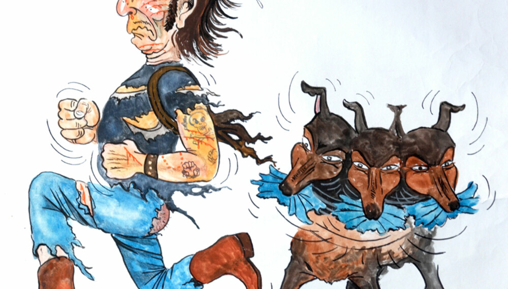 Det er ikke helt enkelt å stjele biler. I hvert fall ikke de bilene som har en 40 kilos dobermann i baksetet. Tegning: Ragnar Askeland Det er ikke helt enkelt å stjele biler. I hvert fall ikke de bilene som har en 40 kilos dobermann i baksetet. Tegning: Ragnar Askeland