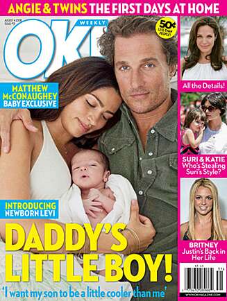DET FØRSTE BILDET: Matthew McConaughey og Camilla Alves viste fram sin to uker gamle sønn i OK Magazine i slutten av juli. DET FØRSTE BILDET: Matthew McConaughey og Camilla Alves viste fram sin to uker gamle sønn i OK Magazine i slutten av juli.
