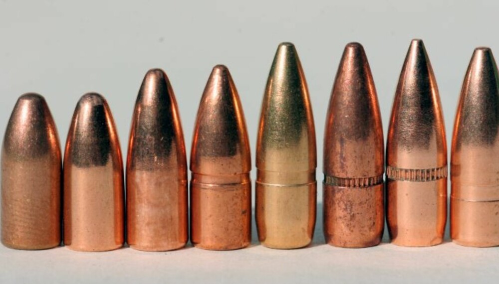 Utvalget i helmantelkuler kaliber 224 er formidabelt: Fra venstre 45 grs RWS, 45 grs Sellier&Bellot, 50 grs Norma, 50 grs Sako, 55 grs Sellier&Bellot, 55 grs Hornady, 55 grs Sierra, 55 grs Lapua. (Foto: Jørund Lien) Utvalget i helmantelkuler kaliber 224 er formidabelt: Fra venstre 45 grs RWS, 45 grs Sellier&Bellot, 50 grs Norma, 50 grs Sako, 55 grs Sellier&Bellot, 55 grs Hornady, 55 grs Sierra, 55 grs Lapua. (Foto: Jørund Lien)