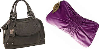 Mørkebrun skinnveske fra Bagorama, kr 499 og lilla clutch fra H&M, kr 129. Mørkebrun skinnveske fra Bagorama, kr 499 og lilla clutch fra H&M, kr 129.