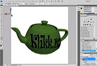 Med Adobe Photoshop CS4 Extended kan du også jobbe med teksturen på 3D-objekter direkte, for eksempel legge en tekst på overflaten. Med Adobe Photoshop CS4 Extended kan du også jobbe med teksturen på 3D-objekter direkte, for eksempel legge en tekst på overflaten.