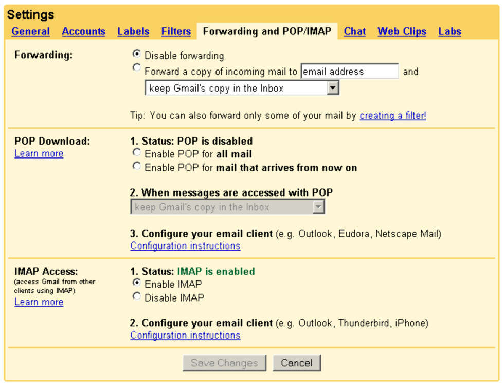 GMAIL: Du må sette Gmail til å støtte IMAP. Husk å lagre! GMAIL: Du må sette Gmail til å støtte IMAP. Husk å lagre!