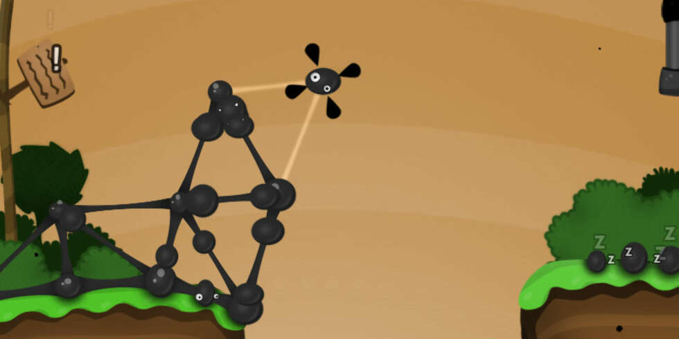 Å bygge bro i World of Goo er ikke så enkelt som det ser ut til. Slim er ikke akkurat optimalt som byggemateriale. Å bygge bro i World of Goo er ikke så enkelt som det ser ut til. Slim er ikke akkurat optimalt som byggemateriale.