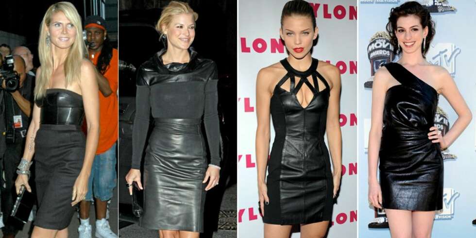 SKINN ER IN: Både Heidi Klum, Ali Larter, AnnaLynne McCord og Anne Hathaway kler seg i svart skinn. SKINN ER IN: Både Heidi Klum, Ali Larter, AnnaLynne McCord og Anne Hathaway kler seg i svart skinn.
