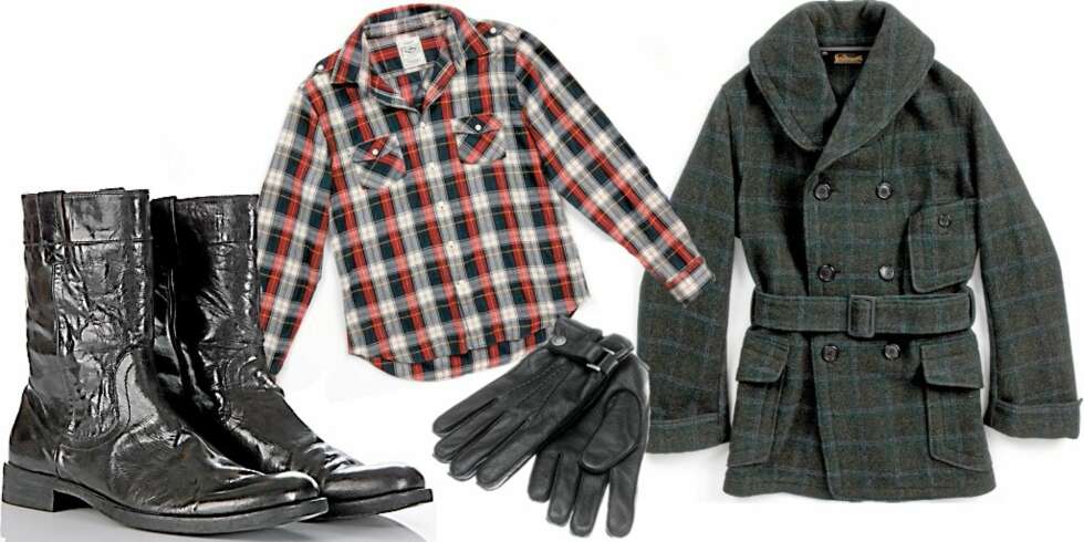 FRA VENSTRE: Støvler fra Vagabond (kr 2199), rutete flanellskjorte fra Gant (kr 900), skinnhansker fra H&M (kr 298), rutete ullkåpe fra Levis Strauss (kr 3299) FRA VENSTRE: Støvler fra Vagabond (kr 2199), rutete flanellskjorte fra Gant (kr 900), skinnhansker fra H&M (kr 298), rutete ullkåpe fra Levis Strauss (kr 3299)