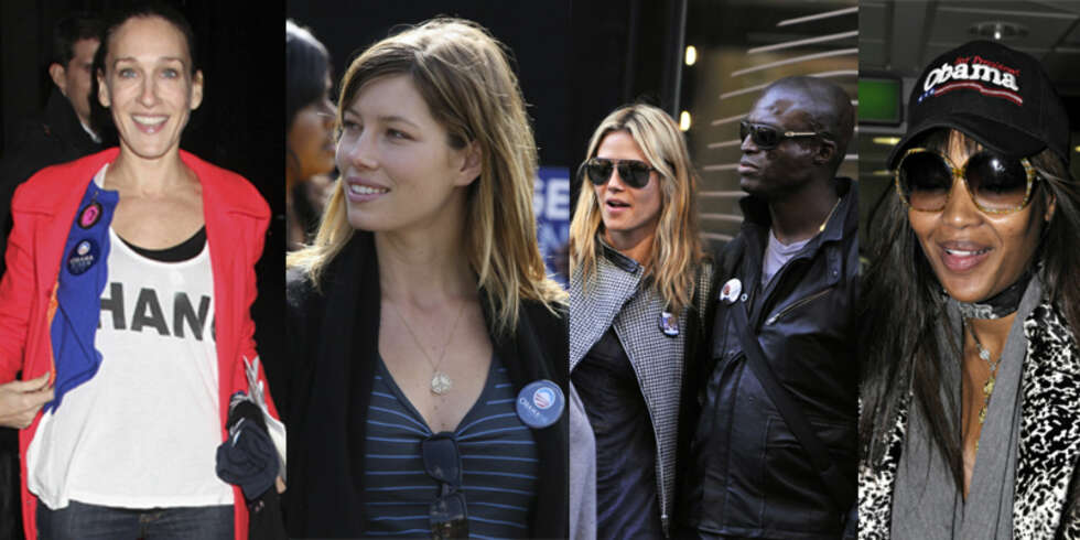 Sarah Jessica Parker, Jessica Biel, Heidi Klum, Seal og Naomi Campbell har alle vist at de støtter Barack Obama. Sarah Jessica Parker, Jessica Biel, Heidi Klum, Seal og Naomi Campbell har alle vist at de støtter Barack Obama.