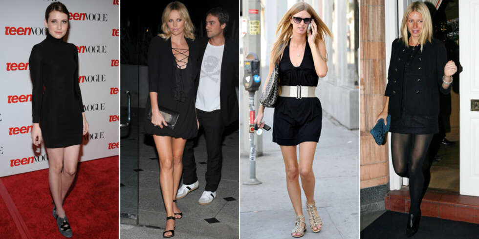 ALLTID BEREDT: Kjendiser som Emma Roberts, Charlize Theron, Nicky Hilton og Gwyneth Paltrow er klare for fest i en kort, svart kjole. ALLTID BEREDT: Kjendiser som Emma Roberts, Charlize Theron, Nicky Hilton og Gwyneth Paltrow er klare for fest i en kort, svart kjole.