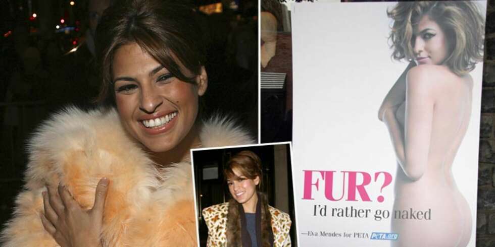 SELVMOTSIGELSE: Eva Mendes har flere ganger stilt i pels på den røde løperen, men hun har også stilt opp naken for Peta. SELVMOTSIGELSE: Eva Mendes har flere ganger stilt i pels på den røde løperen, men hun har også stilt opp naken for Peta.