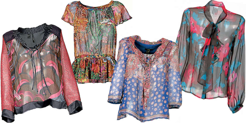 FRA VENSTRE: Bluse med knyting fra MNG Suit (kr 499), kortemet bluse fra H&M (kr 298), bluse med knapper fra Mango (kr 599), blomstrete silkebluse Oasis (kr 699) FRA VENSTRE: Bluse med knyting fra MNG Suit (kr 499), kortemet bluse fra H&M (kr 298), bluse med knapper fra Mango (kr 599), blomstrete silkebluse Oasis (kr 699)