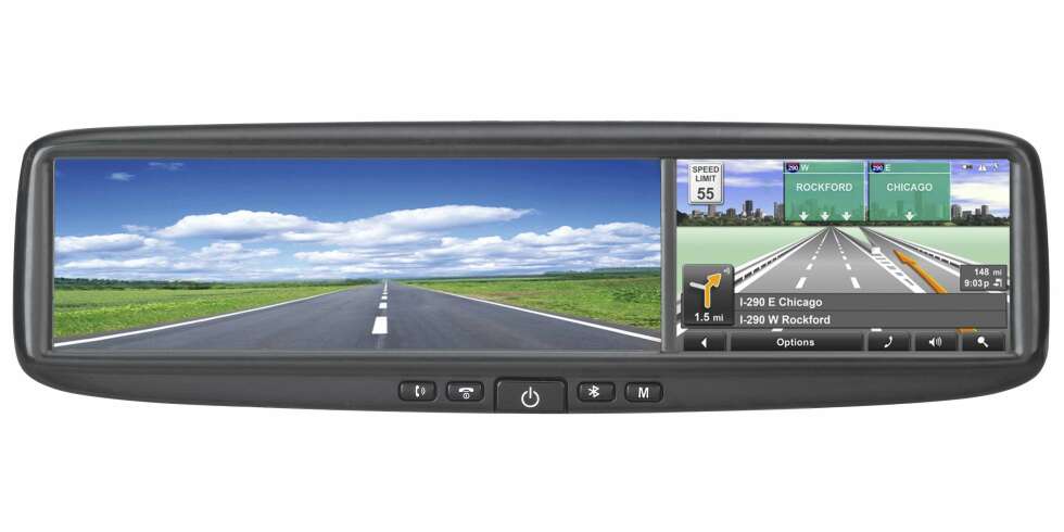 NAVIGASJONSSPEIL: Azentek har laget et bilspeil med innebygd GPS fra Navigon, som også kan være håndfrienhet til mobilen. NAVIGASJONSSPEIL: Azentek har laget et bilspeil med innebygd GPS fra Navigon, som også kan være håndfrienhet til mobilen.