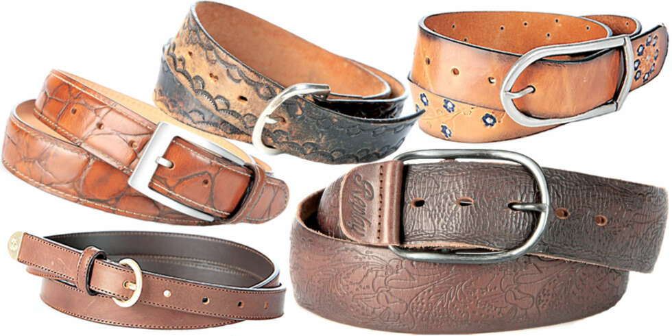FRA VENSTRE: Skinnbelte fra Saddler hos Volt (kr 899), smalt belte fra Tiger hos Companys (kr 500), 2nd hand belte fra Koma (kr 599), belte fra Replay hos Koma (kr 999), lysebrunt belte med blomster fra Nudie Jeans hos Volt (kr 699) FRA VENSTRE: Skinnbelte fra Saddler hos Volt (kr 899), smalt belte fra Tiger hos Companys (kr 500), 2nd hand belte fra Koma (kr 599), belte fra Replay hos Koma (kr 999), lysebrunt belte med blomster fra Nudie Jeans hos Volt (kr 699)