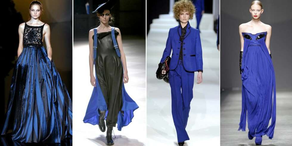 VISER VEI: Motedesigerne Elie Saab, Yohji Yamamoto, Moschino og Iceberg viser at himmelblått og sort er en stor trend i høst og vinter. VISER VEI: Motedesigerne Elie Saab, Yohji Yamamoto, Moschino og Iceberg viser at himmelblått og sort er en stor trend i høst og vinter.