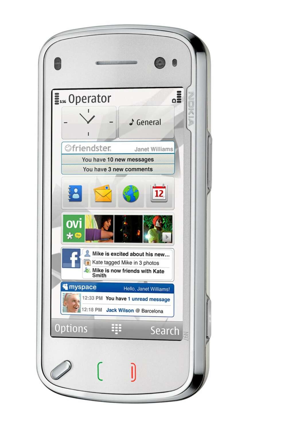 HSDPA: Turbo 3G og en stor berøringsskjerm på 3,5 tommer gjør at Nokia lover en god internettopplevelse på N97. HSDPA: Turbo 3G og en stor berøringsskjerm på 3,5 tommer gjør at Nokia lover en god internettopplevelse på N97.