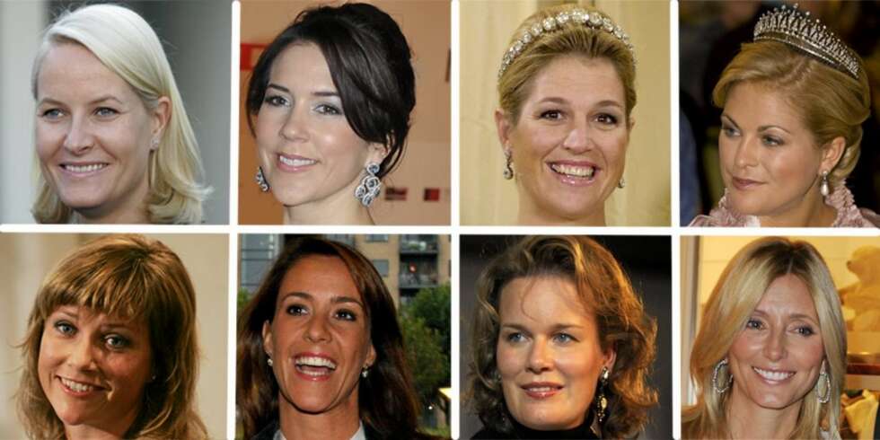 M-PRINSESSER: (O.f.v.) Kronprinsesse Mette-Marit (N), kronprinsesse Mary (DK), prinsesse Máxima (NL), prinsesse Madeleine (S). (N.f.v.) Prinsesse Märtha (N), prinsesse Marie (DK), prinsesse Mathilde (B) og kronprinsesse Marie-Chantal (GR). M-PRINSESSER: (O.f.v.) Kronprinsesse Mette-Marit (N), kronprinsesse Mary (DK), prinsesse Máxima (NL), prinsesse Madeleine (S). (N.f.v.) Prinsesse Märtha (N), prinsesse Marie (DK), prinsesse Mathilde (B) og kronprinsesse Marie-Chantal (GR).