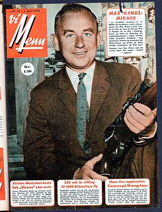 Max Manus på forsiden av Vi Menn i 1964. Max Manus på forsiden av Vi Menn i 1964.