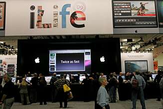 PÅ PLASS:Vi Menn er på plass på MacWorld i San Francisco. PÅ PLASS:Vi Menn er på plass på MacWorld i San Francisco.