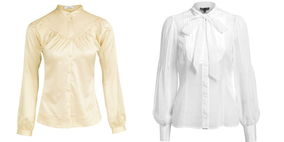 KLASSISKE BLUSER: Fra venstre: Silkebluse fra Lene V, kr 399. Bluse med sløyfe fra Ellos, kr 299. KLASSISKE BLUSER: Fra venstre: Silkebluse fra Lene V, kr 399. Bluse med sløyfe fra Ellos, kr 299.