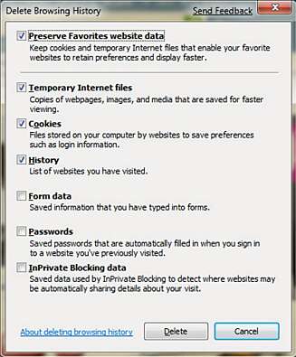 Slik ser slettemenyen ut i Internet Explorer 8. Slik ser slettemenyen ut i Internet Explorer 8.