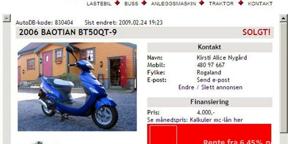 SOLGT: Billig scooter til våren? Her kom noen i forkjøpet. SOLGT: Billig scooter til våren? Her kom noen i forkjøpet.