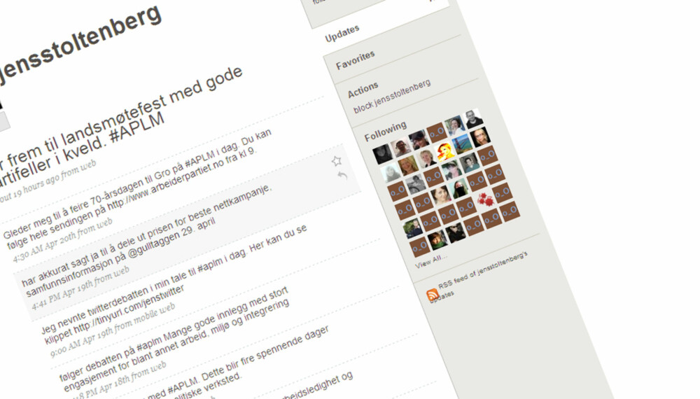 ONLINEMINISTER: Jens Stoltenberg oppdaterer hva som skjer via Twitter. ONLINEMINISTER: Jens Stoltenberg oppdaterer hva som skjer via Twitter.