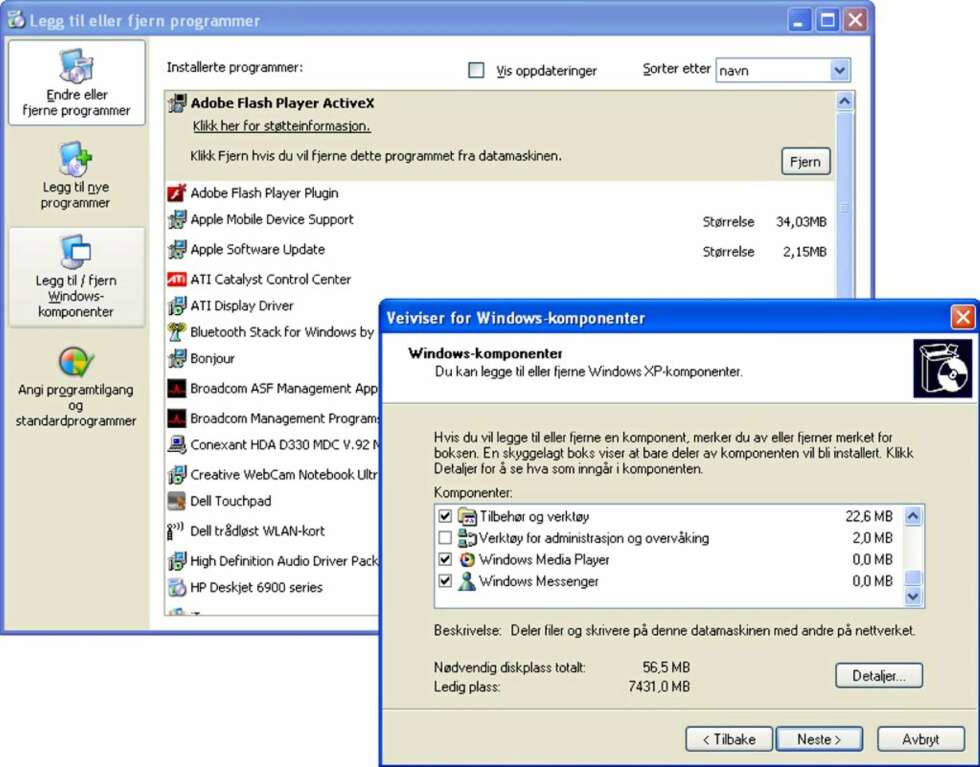 AVINSTALLER: Avinstaller alle programmer du ikke trenger, inklusive windowskomponenter som du finner på venstresiden. AVINSTALLER: Avinstaller alle programmer du ikke trenger, inklusive windowskomponenter som du finner på venstresiden.