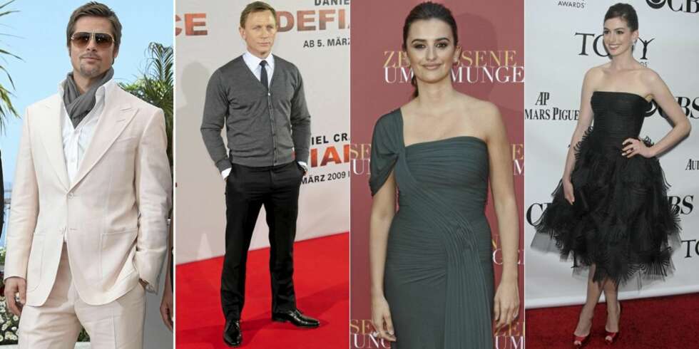 BEST KLEDD: Hollywood-stjernene Brad Pitt, Daniel Craig, Penélope Cruz og Anne Hathaway er alle med på listene over årets best kledde. BEST KLEDD: Hollywood-stjernene Brad Pitt, Daniel Craig, Penélope Cruz og Anne Hathaway er alle med på listene over årets best kledde.