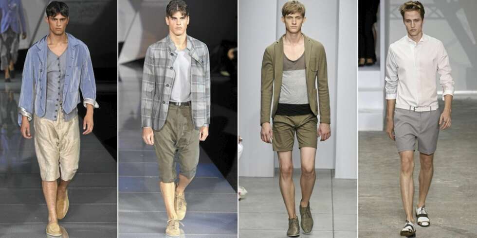GÅ FOR BEIGE: På catwalken ble det vist fram mange shortser i ulike beige nyanser. Her fra Giorgio Armani, Alessandro DellAcqua og Louis Vuitton. GÅ FOR BEIGE: På catwalken ble det vist fram mange shortser i ulike beige nyanser. Her fra Giorgio Armani, Alessandro DellAcqua og Louis Vuitton.