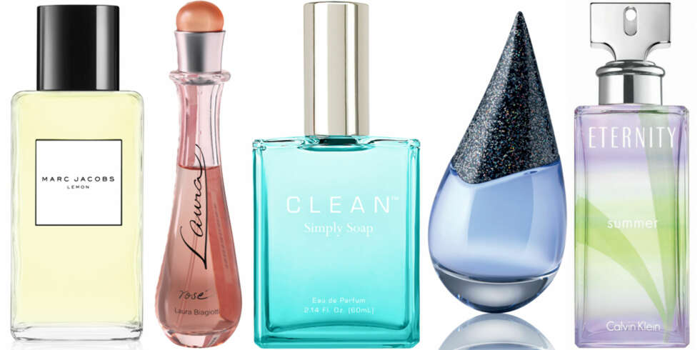 FRA VENSTRE: Marc Jacobs Splash Lemmon (kr 585/300 ml), Laura Biagiotti Rosé (kr 470/50 ml), Clean Simply Soap (kr 595/60 ml), La Prairie Midnight Rain Sheer Mist (kr 770/50 ml), Calvin Klein Eternity Summer (kr 399/100 ml). FRA VENSTRE: Marc Jacobs Splash Lemmon (kr 585/300 ml), Laura Biagiotti Rosé (kr 470/50 ml), Clean Simply Soap (kr 595/60 ml), La Prairie Midnight Rain Sheer Mist (kr 770/50 ml), Calvin Klein Eternity Summer (kr 399/100 ml).
