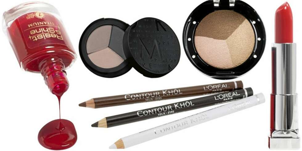 FRA VENSTRE: L'Oréal Resist & Shine neglelakk (kr 109), Makeupstore Tri Brow øyenbrynssett (kr 195), L'Oréal Contour Kohl eyeliner (kr 89 pr. stk.), L'Oréal Color Appeal Trio Pro øyenskygge (kr 139), Mybelline Color Sensational leppestift (kr 120). FRA VENSTRE: L'Oréal Resist & Shine neglelakk (kr 109), Makeupstore Tri Brow øyenbrynssett (kr 195), L'Oréal Contour Kohl eyeliner (kr 89 pr. stk.), L'Oréal Color Appeal Trio Pro øyenskygge (kr 139), Mybelline Color Sensational leppestift (kr 120).