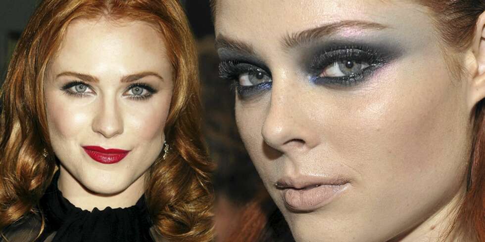 RØDT HÅR: Evan Rachel Woods demonstrer hvor fint det er med rød leppestift til rødt hår, og rødtopp og modell Coco Rocha ser herlig rocka ut med sotede øyne. RØDT HÅR: Evan Rachel Woods demonstrer hvor fint det er med rød leppestift til rødt hår, og rødtopp og modell Coco Rocha ser herlig rocka ut med sotede øyne.
