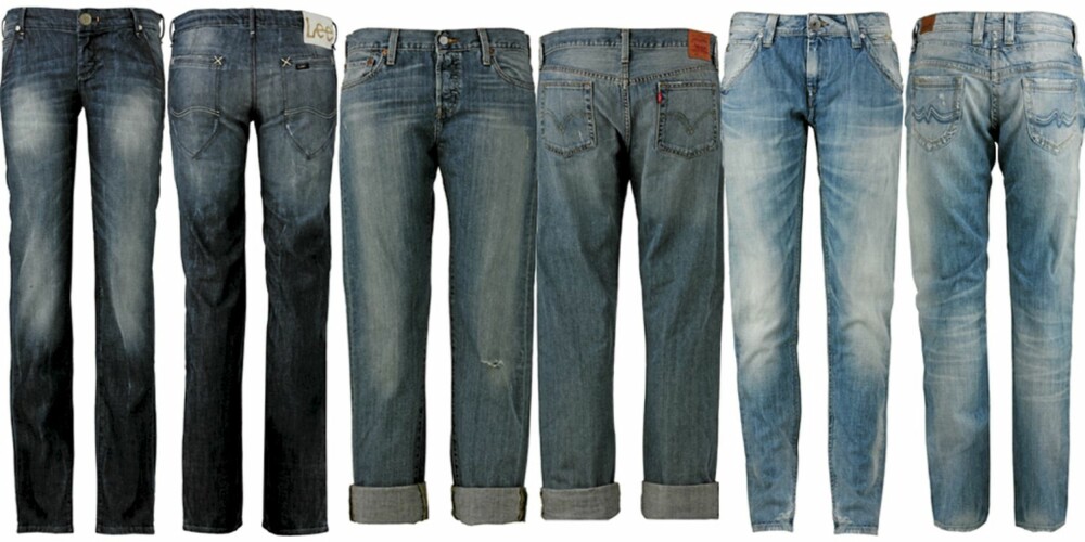 FRA VENSTRE: Lee (kr 999), Levi's (kr 899), Pepe Jeans (kr 1199). FRA VENSTRE: Lee (kr 999), Levi's (kr 899), Pepe Jeans (kr 1199).
