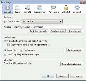 FIREFOX: I FireFox finner du innstillingene under Verktøy-menyen. FIREFOX: I FireFox finner du innstillingene under Verktøy-menyen.
