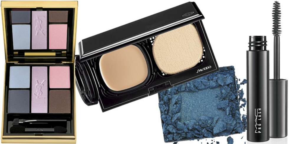 FRA VENSTRE: Yves Saint Laurent Ombres 5 Lumières 09 (kr 465), Shiseido Advanced Hydra-liquid Compact Foundation (kr 350), Laura Mercier Luster Eye Colour i fargen Celestial (kr 235), MAC Pro Lash Mascara (kr 135). FRA VENSTRE: Yves Saint Laurent Ombres 5 Lumières 09 (kr 465), Shiseido Advanced Hydra-liquid Compact Foundation (kr 350), Laura Mercier Luster Eye Colour i fargen Celestial (kr 235), MAC Pro Lash Mascara (kr 135).