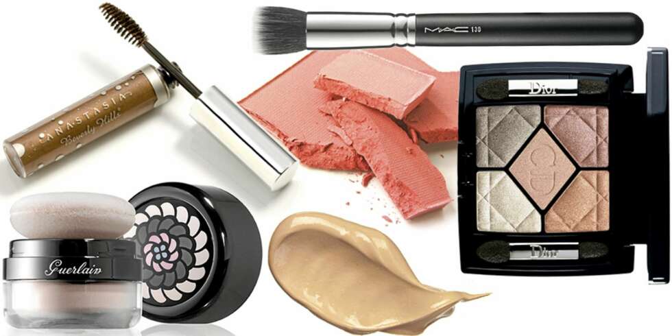 FRA VENSTRE: Guerlain Voyage Powder (kr 1150), Anastasia Universal Tinted Brow Gel (kr 115), Nars Rouge (kr 154), Mac Cream Bronzer (kr 245), Mac øyenskyggebørste (kr 350), Dior 5 Colour Iridicent Eyeshadow (kr 500). FRA VENSTRE: Guerlain Voyage Powder (kr 1150), Anastasia Universal Tinted Brow Gel (kr 115), Nars Rouge (kr 154), Mac Cream Bronzer (kr 245), Mac øyenskyggebørste (kr 350), Dior 5 Colour Iridicent Eyeshadow (kr 500).