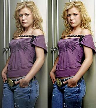 FØR OG ETTER: Kelly Clarkson har blitt smalere i ansiktet, samt fått tynnere lår på bidlet til høyre. FØR OG ETTER: Kelly Clarkson har blitt smalere i ansiktet, samt fått tynnere lår på bidlet til høyre.