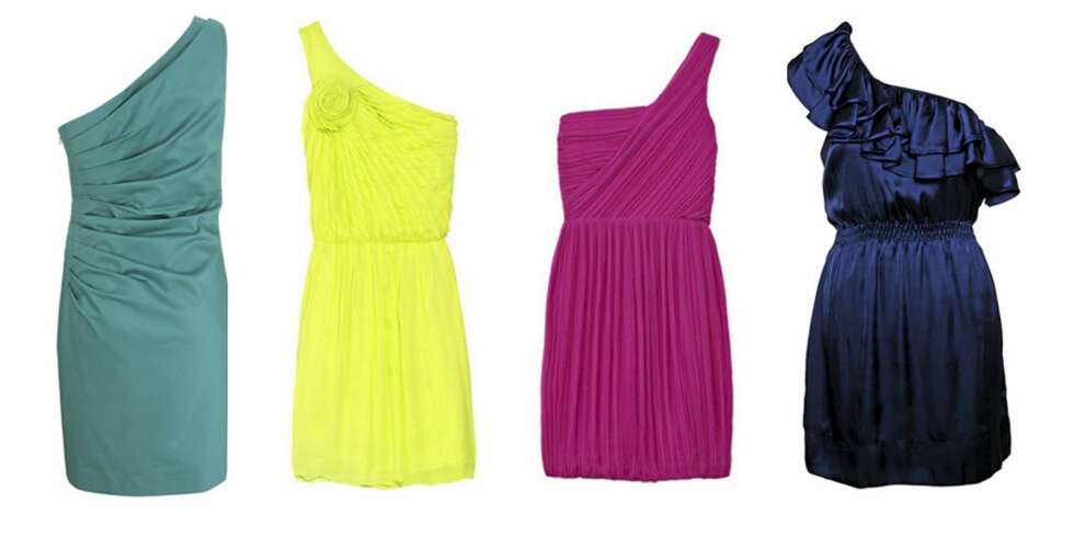 FRA VENSTRE: Sjøgrønn kjole fra Warehouse (kr 571), neongul minikjole fra Halston Heritage (kr 4084), rosa kjoel fra Theory (kr 3773), blå feskjole fra Jeane Blush (kr 349). FRA VENSTRE: Sjøgrønn kjole fra Warehouse (kr 571), neongul minikjole fra Halston Heritage (kr 4084), rosa kjoel fra Theory (kr 3773), blå feskjole fra Jeane Blush (kr 349).