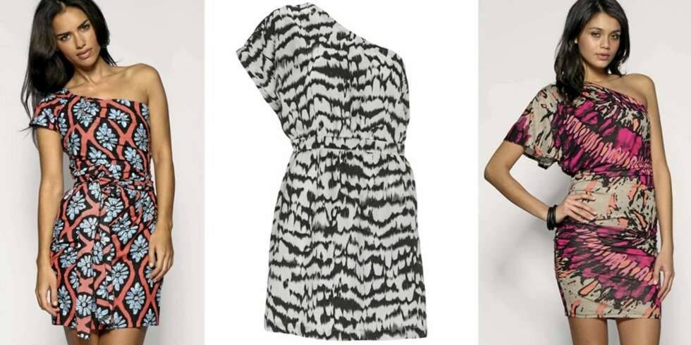 FRA VENSTRE: Blomstrete kjole fra Asos (kr 287), zebraprint fra Warehouse (kr 523), kjole med abstrakt mønster fra Asos (kr 383). FRA VENSTRE: Blomstrete kjole fra Asos (kr 287), zebraprint fra Warehouse (kr 523), kjole med abstrakt mønster fra Asos (kr 383).